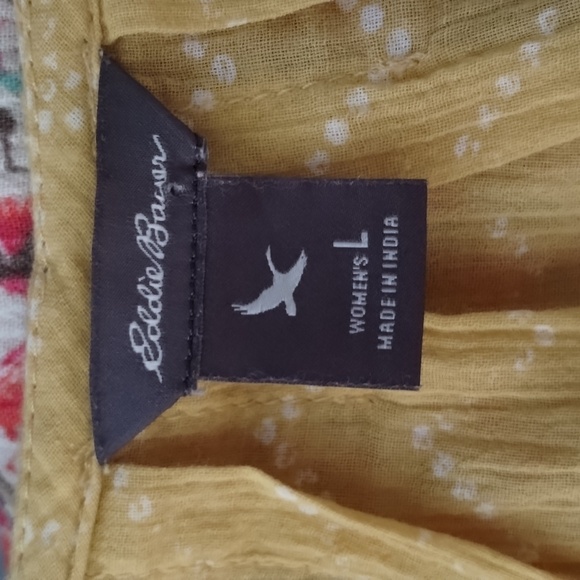 Eddie Bauer top blouse large  yellow gold white zig zag print sleeveless Bauer - Picture 5 of 7